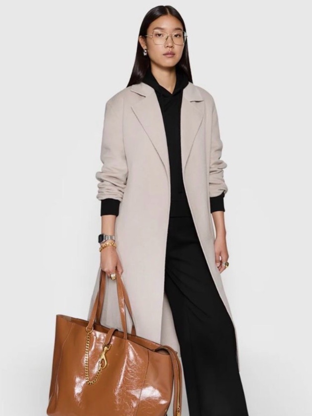 Rebecca Minkoff Double Face Wool Blend Belted Wrap Coat in Cream (Stone), XL